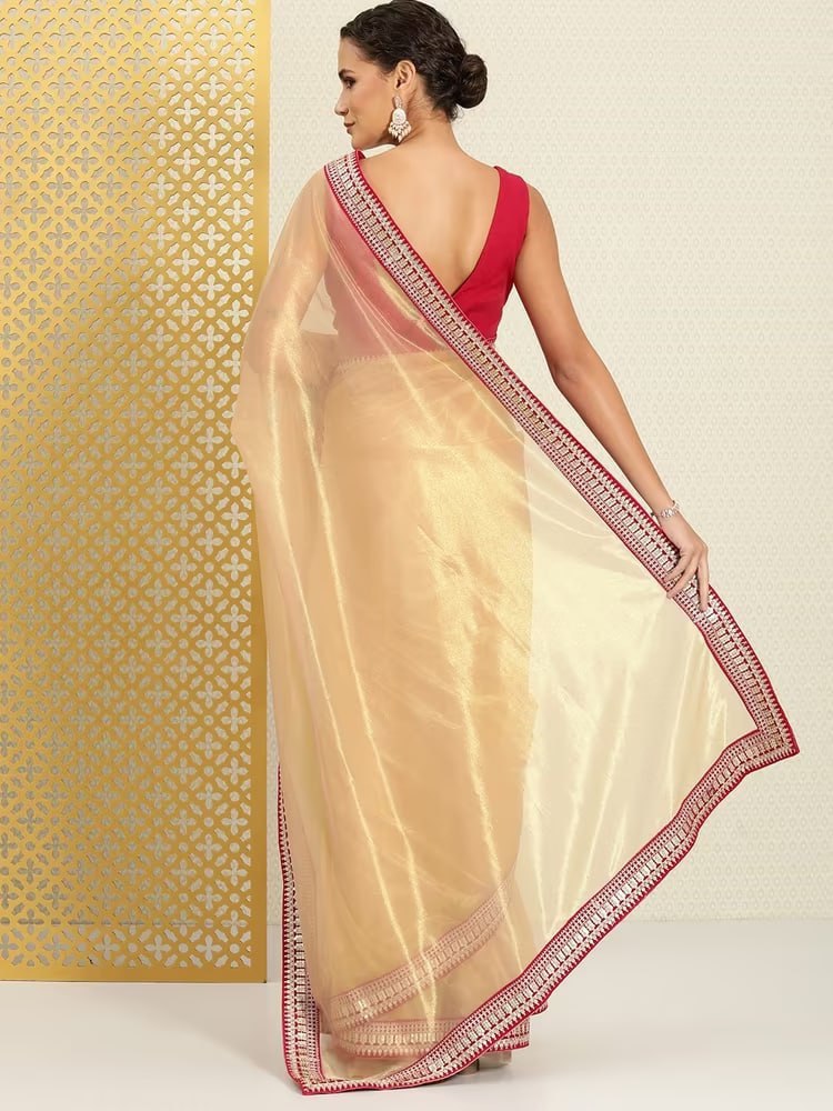 Teeya Creation Chiku Color Organza Silk Lace Work Saree