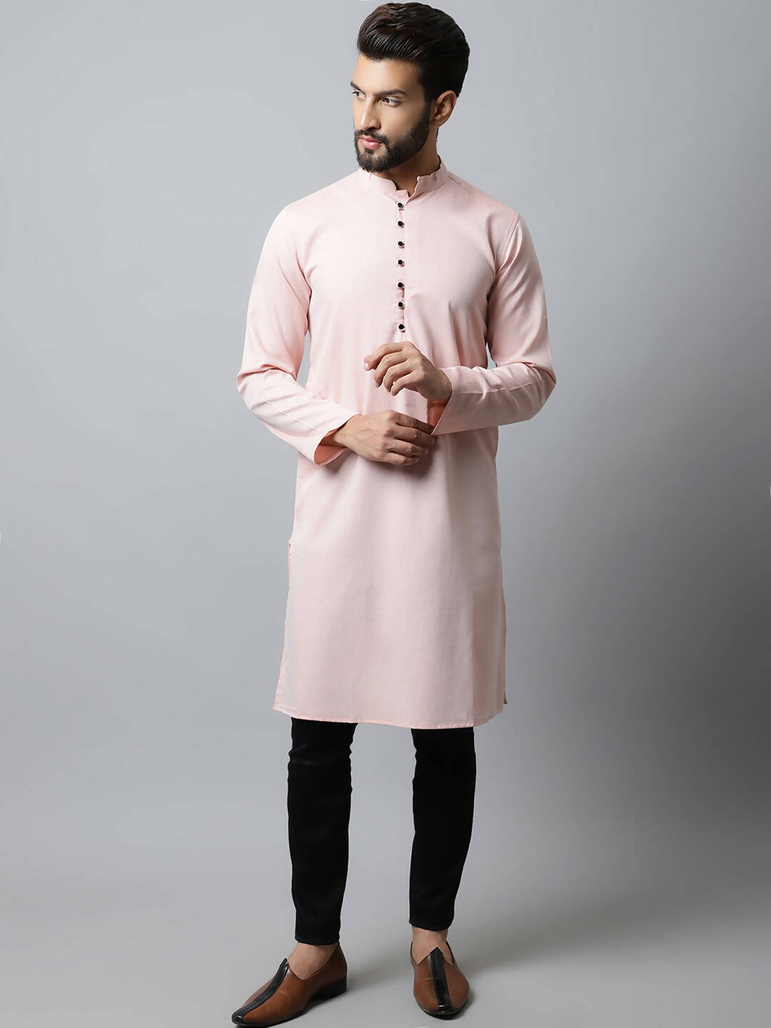 Even Apparels Pink Color Linen Pure Cotton Men's Kurta With Side Placket (SLD070) - Distacart