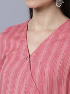 Myshka Stylish Pink Cotton 3/4 Sleeve Women's Kurta Palazzo Set - Distacart