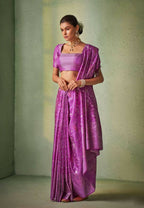 Graceful Designer Violet Color Kanjivaram Silk Saree With Weaving Work - Yomika Fashions
