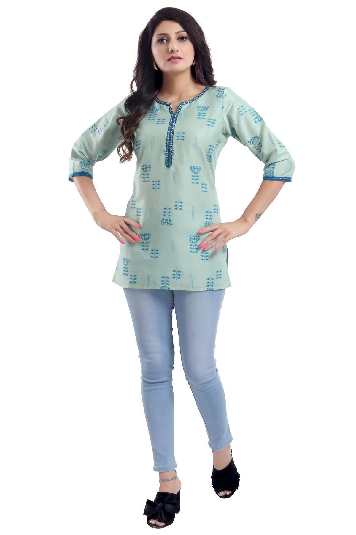 Snehal Creations Luxurious Fine Pista Cotton Silk Short Tunic - Distacart