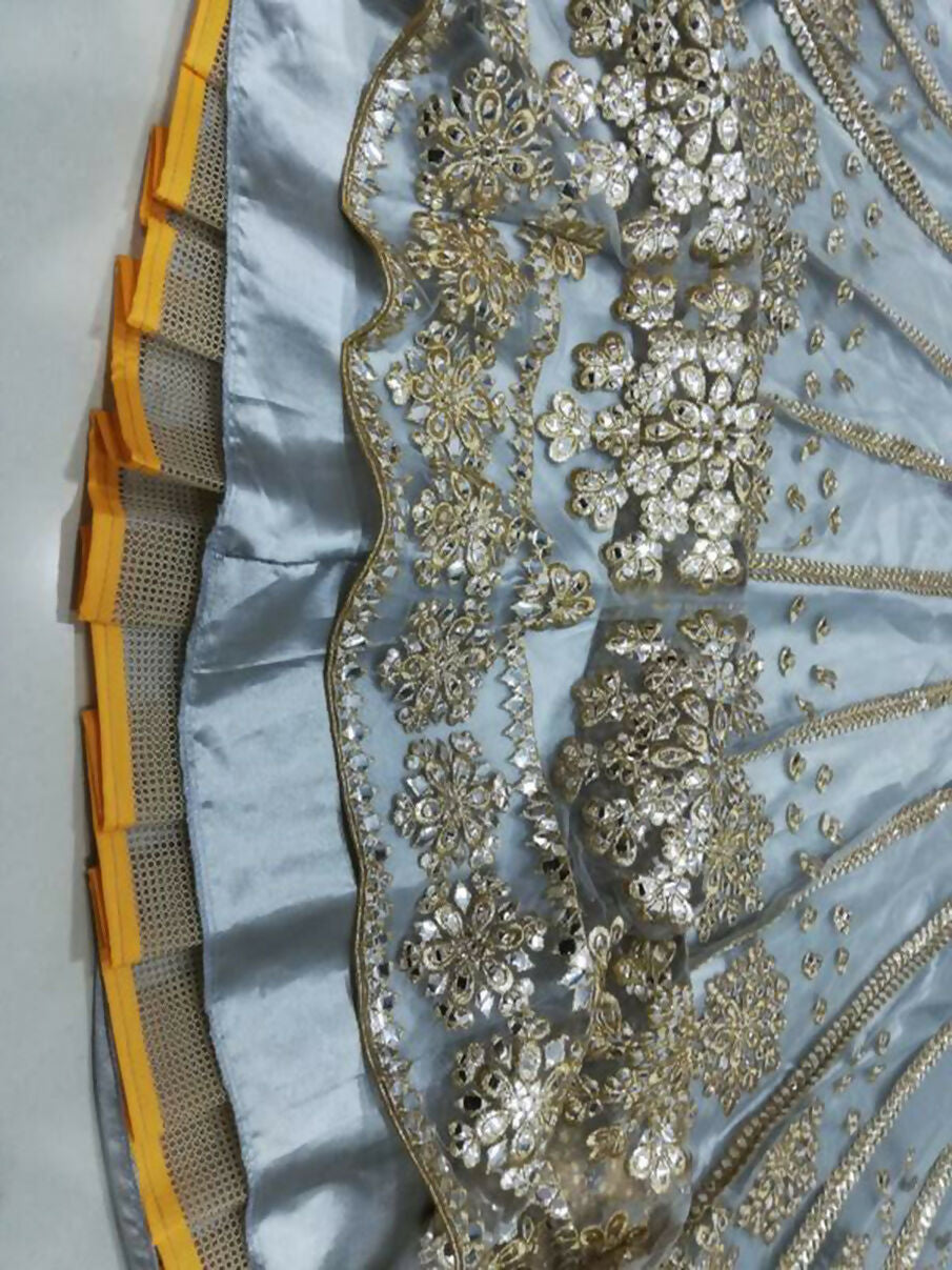 Jyoti Fashion Glamorous Grey Zari With Paper Mirror Embroidered Net Lehenga Choli with Dupatta