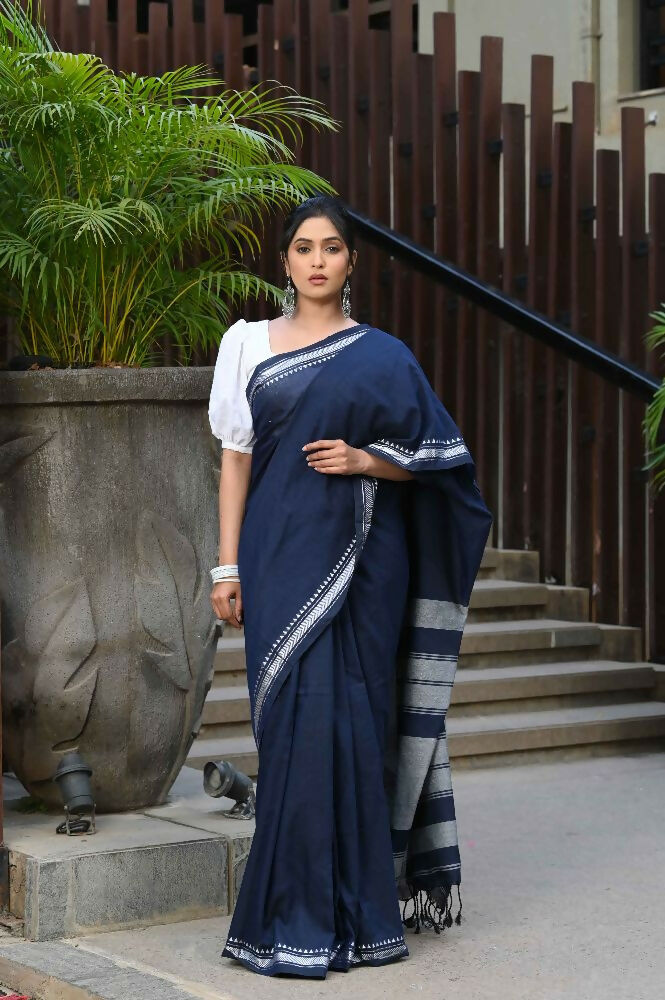 Beatitude Blue Cotton Handloom Saree