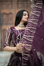 Vastranavya Enchanting Designer Tebby-Silk Lehenga Choli With Dupatta Set - Wine