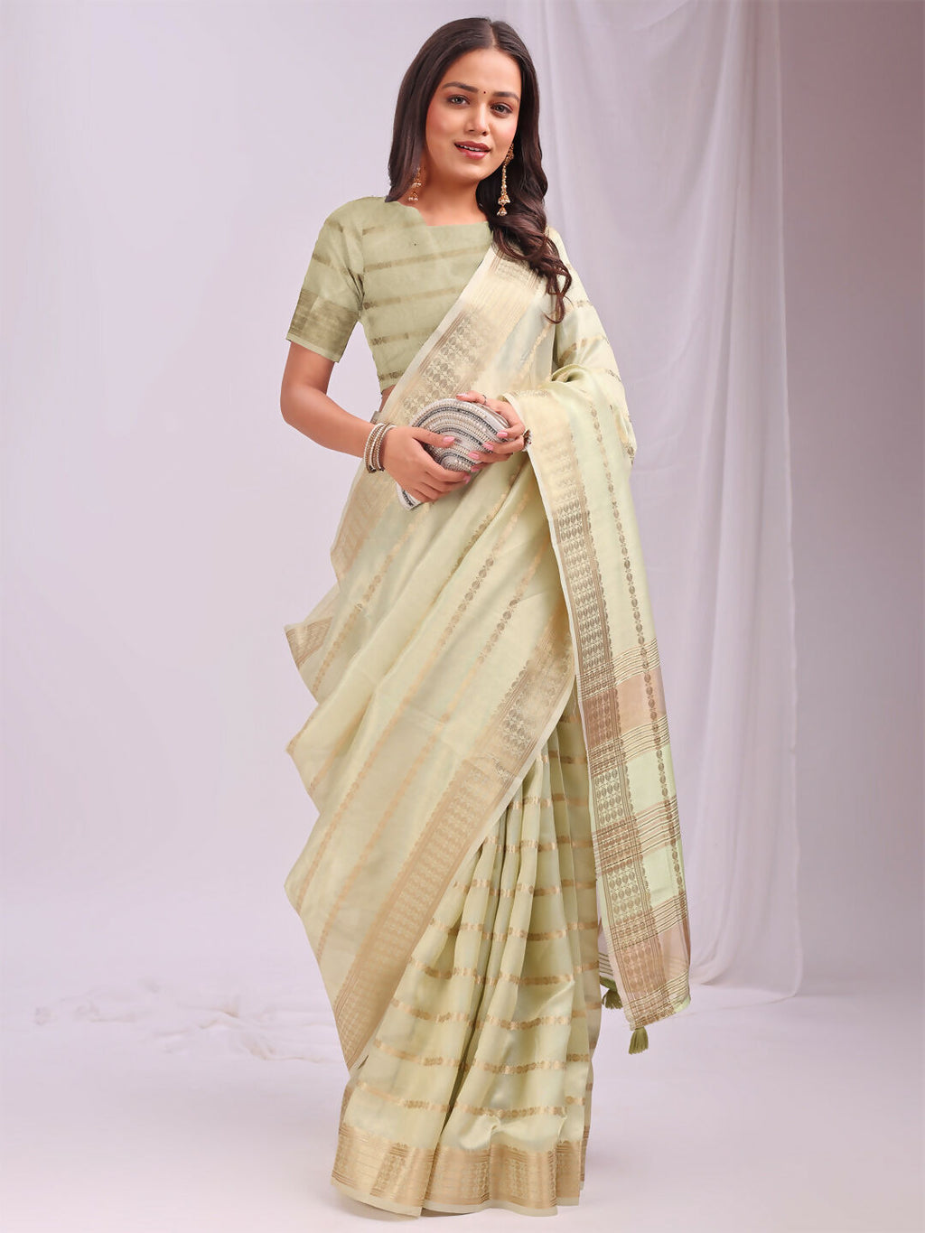 Shree Shyam Fashion Organza Light Green Saree - Distacart