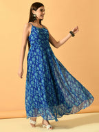 Myshka Women's Blue Fit and Flare Party Dress - Distacart