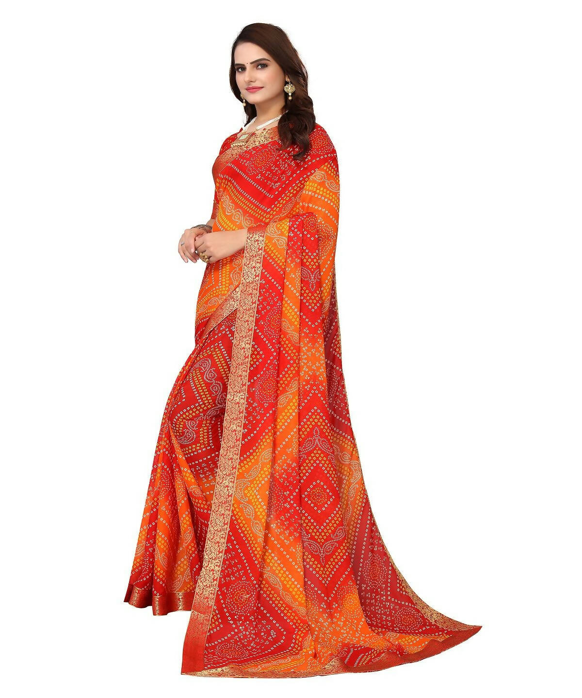Vamika Red Georgette Printed With Lace Saree (VERA RED) - Distacart