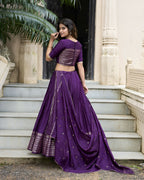 Lorenvalley Purple Pure Chanderi Plain With Zari Weaving Work Border Lehenga Choli