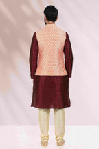 Raivat Ethnic Jacquard Banarasi Silk Woven Work 3 Pics Jacket Set In Peach Colour - Distacart