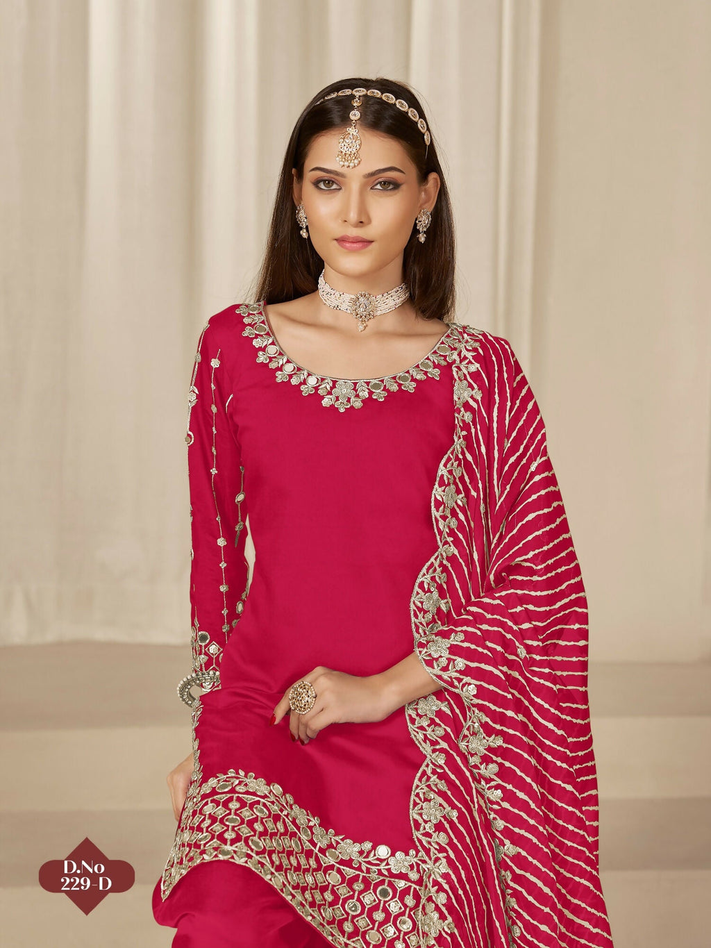 Anaita Red Roman Silk Stitched Suit with Embroidery & Real Mirror Work - Distacart