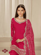 Anaita Red Roman Silk Stitched Suit with Embroidery & Real Mirror Work - Distacart