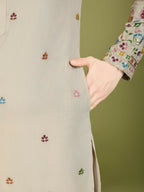 Vastranavya Ivory Exclusive Festival Wear Cotton Sequence Embroidered & Thread Work Kurta