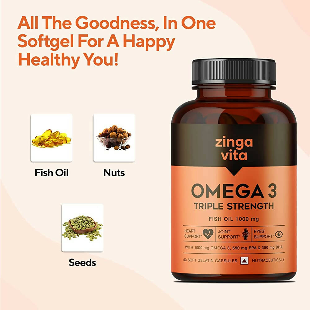 Zingavita Triple Strength Omega 3 Fish Oil 1000 mg Softgel Capsules - Distacart