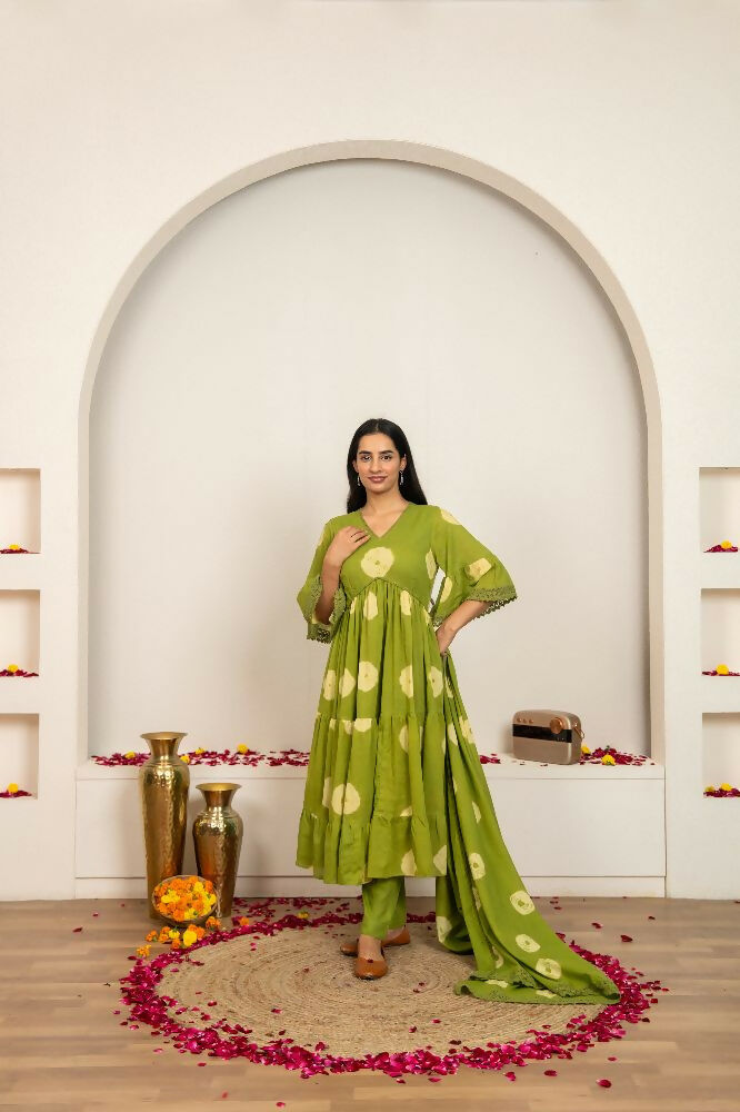 Joban Fashion Green Tie & Dye Cotton Suit Set - Distacart