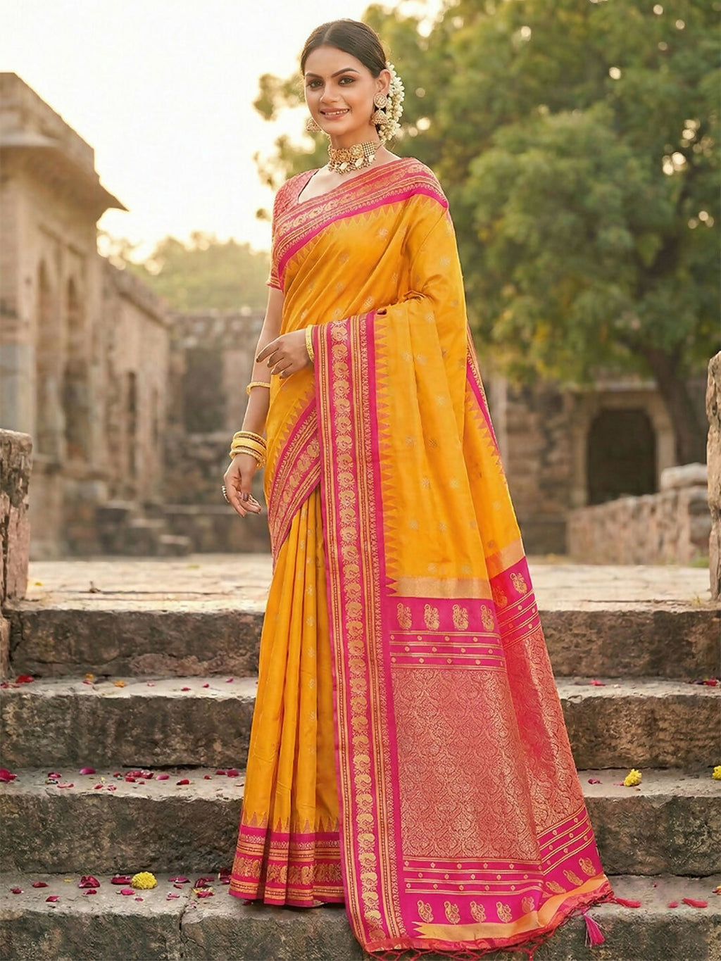 Shree Shyam Fashion Yellow Soft Silk Saree - Distacart