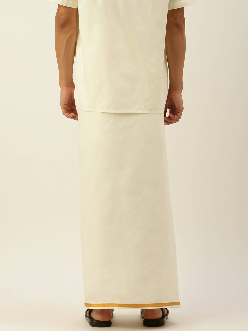 Ramraj Cotton Mens Pure Cotton 1/2 Inch Gold Jari Dhoti - Cream
