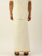 Ramraj Cotton Mens Pure Cotton 1/2 Inch Gold Jari Dhoti - Cream