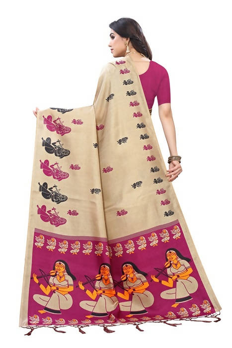 Vamika Brown Kalamkari Print With Jhalar Khadi Silk Sarees