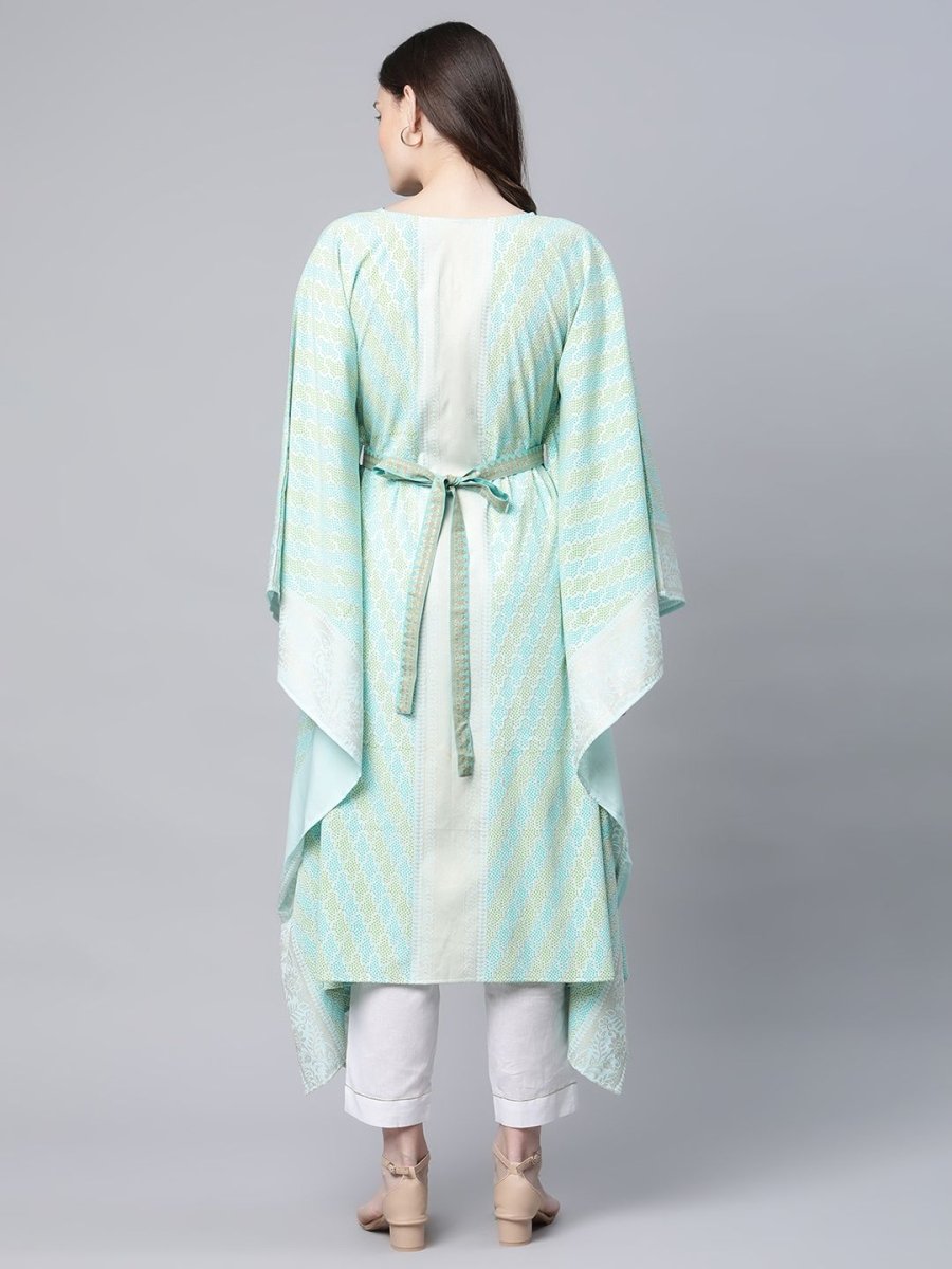 Ahalyaa Women Sea Green Crepe Printed Kaftan Kurta - Distacart