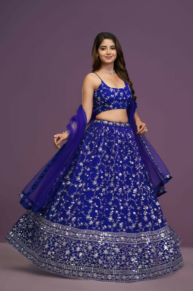 Royalblue Georgette Zari,Sequence Embroidery Work Lehenga Choli - Jihu Culture