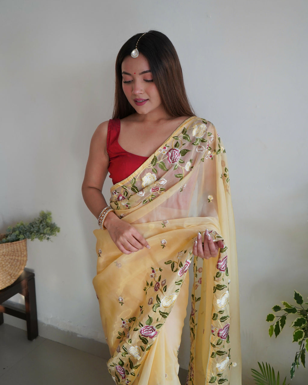 Vamsee Damini Yellow Gold Tebi Silk Saree