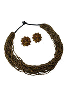 Inhanns Vibrant Handmade 20 Layers Beaded Necklace With Matching Earrings - Golden