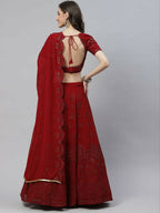 Maroon Georgette Thread with Sequins Embroidered work Lehenga Choli with Dupatta - Jivika