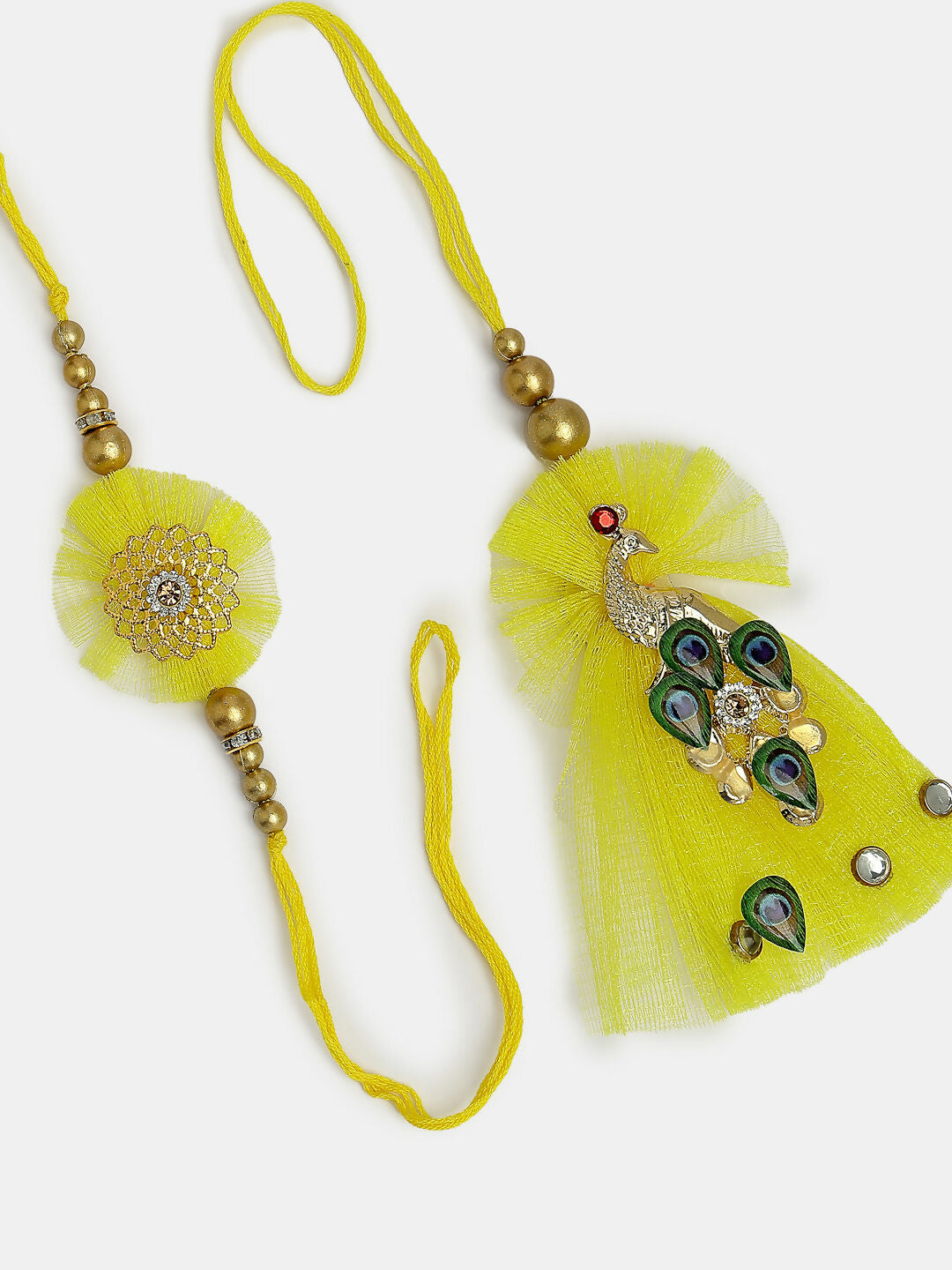 NVR Women & Men Set of 2 Yellow Peacock Design Bhaiya Bhabhi Rakhi With Roli Chawal - Distacart