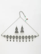 NVR Women's Silver-Plated Choke Oxidized Necklace with Jhumka Earrings