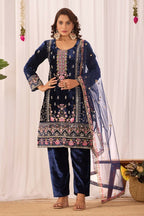 Teeya Creation Blue Color Velvet Embroidery Work Wedding Wear Salwar Suit - Distacart
