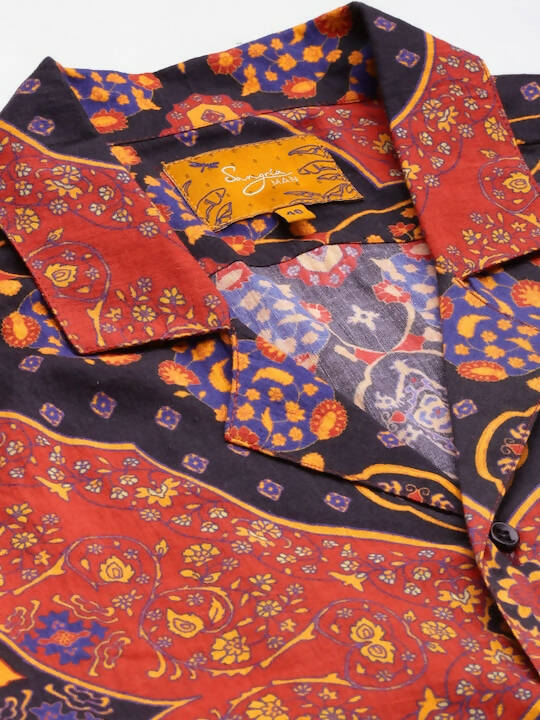 Red Relaxed Floral Opaque Printed Casual Resort Shirt - Mahotsav