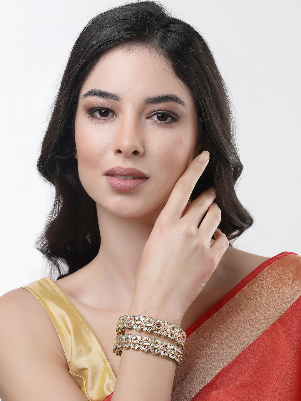 NVR Women Set of 2 Gold Plated Kundan Studded Bangles - Distacart
