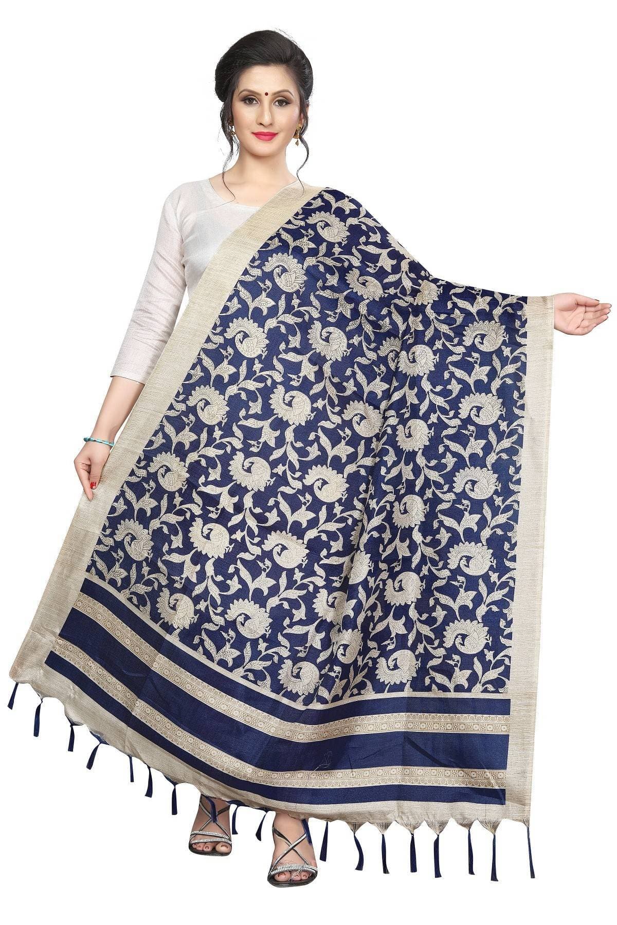 Vamika Latest Navy Blue Printed Khadi Bhagalpuri Dupatta