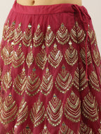 House of Panchhi Women Rosegold Net Embroidered Mirror Lehenga & Blouse with Dupatta