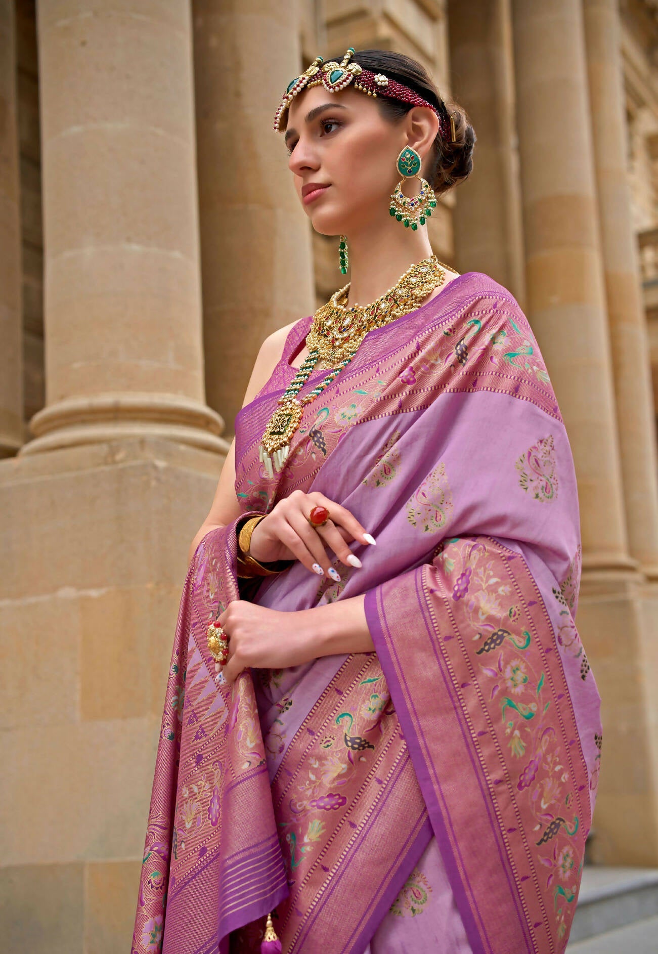 Sugar Plum Purple Superior V.P.Silk Woven Printed Patola Silk Saree - Rewaa Milano