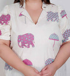 Miravan Plus Size Womens Flex Cotton Short Sleeve Off White Animal Print A-Line Maxi Dress