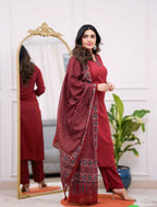 The52 Maroon Women's Gorgeous Parampara Fabric Embroidered Work Straight Kurta Pant and Dupatta Set - Distacart
