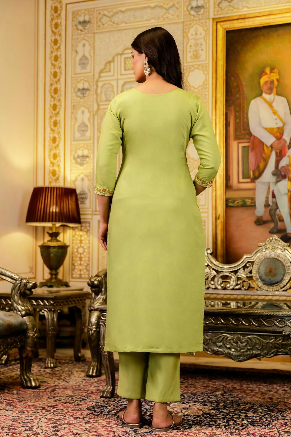 The52 Lemons Women's Beautiful Viscose Shimmer Fabric Embroidered Work Straight Kurta Pant and Dupatta Set - Distacart