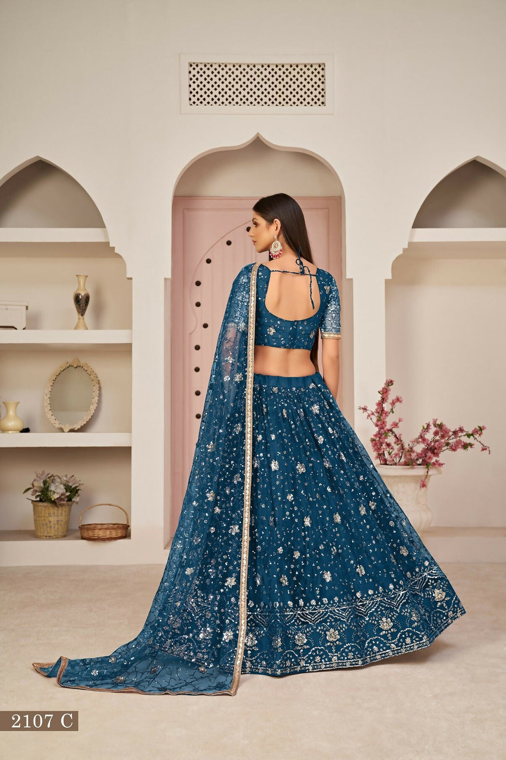 Eilara Blue Net Thread With Zari Sandwich Sequins Embroidered Work Lehenga Choli