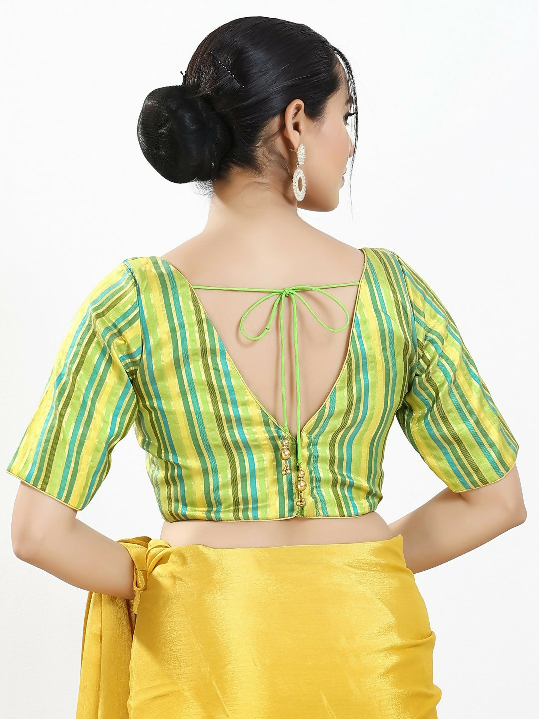 Joban Fashion Green Multi Brocade Padded Blouse With V Neck Elbow Sleeves - Distacart