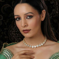 Kundan and Daimond Neckpiece in Brass (Gold) - Ruby Raang
