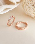 VOJ Stainless Steel Cubic Zirconia Rose Gold-Polished Adjustable Ring Set for Couple