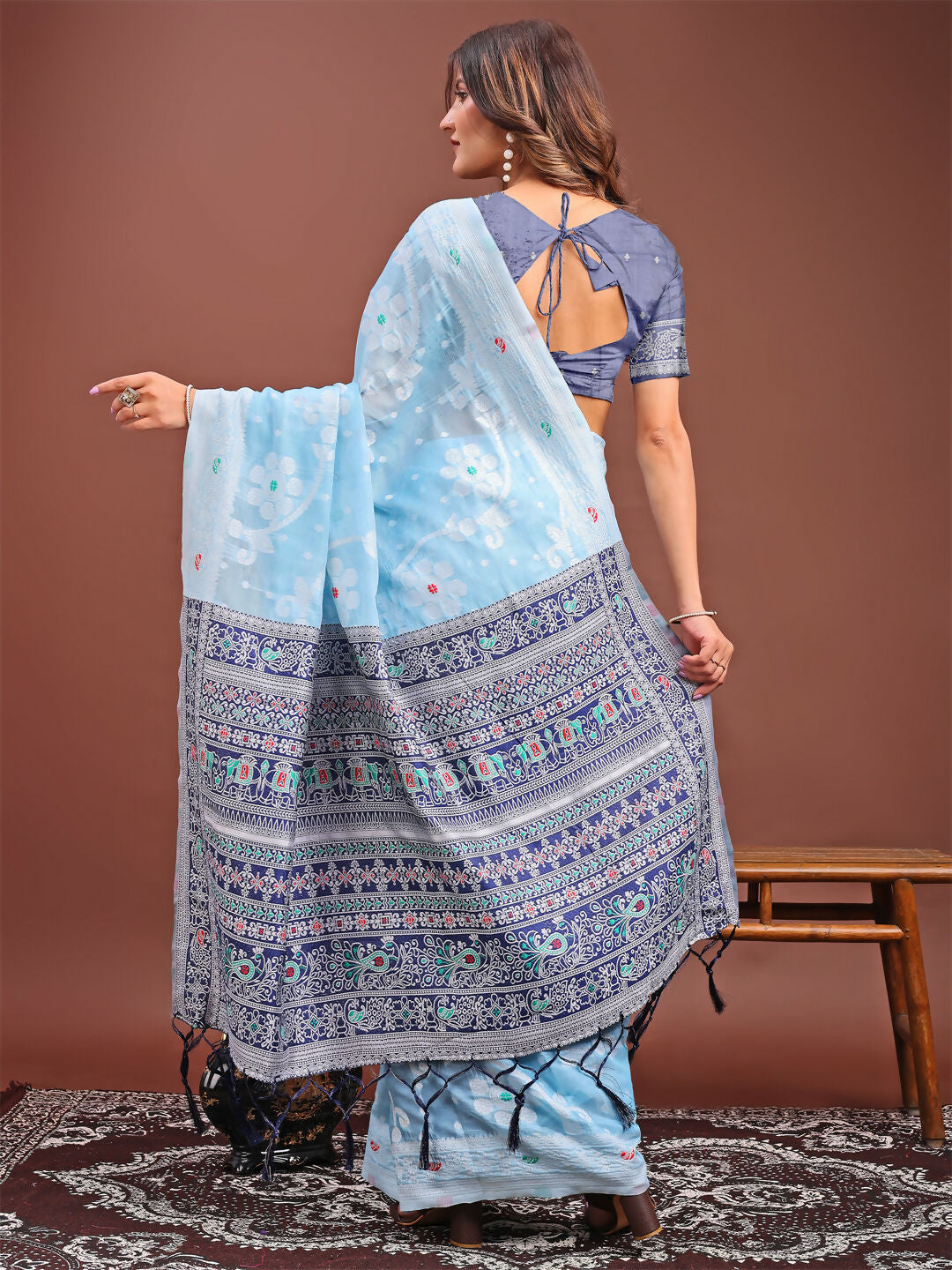 Shree Shyam Fashion Anaya Sky Blue Linen Cotton Saree