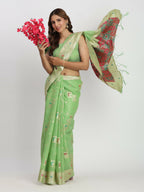 Shree Shyam Fashion Linen Cotton Light Green Saree - Distacart