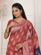 Shree Shyam Fashion Linen Cotton Rust Saree - Distacart