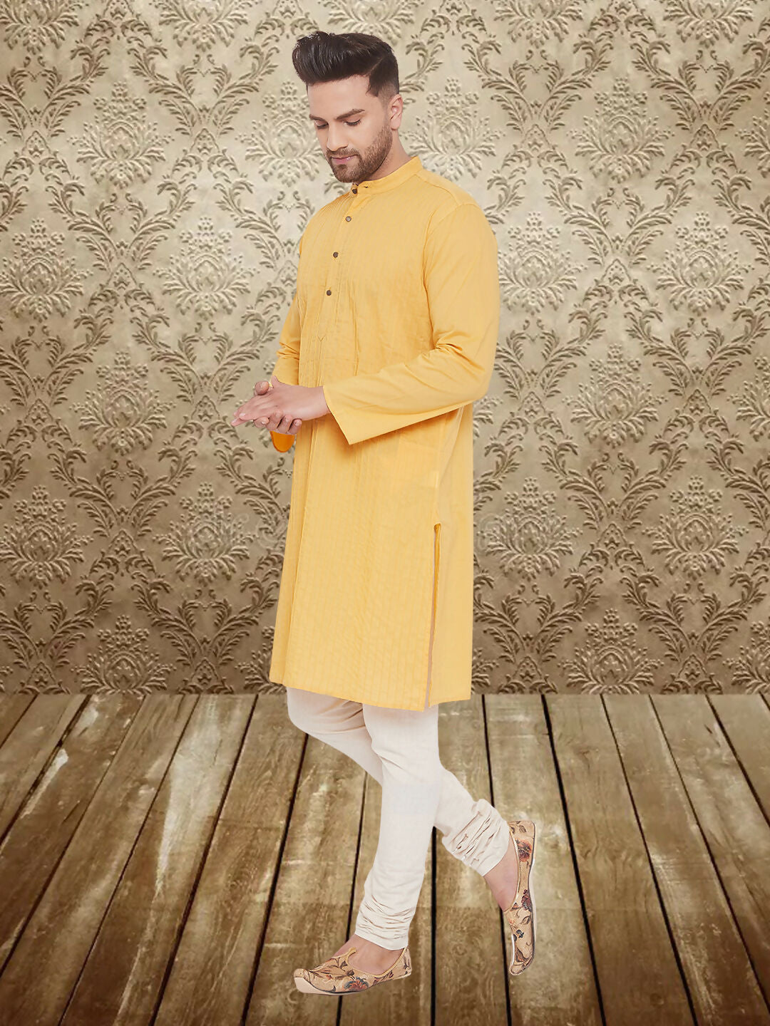 Even Apparels Men's Pintuck Fancy Yellow Kurta