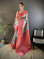 Joban Fashion Multi-Color Floral Digital Print Soft Lichi Silk Paithani Saree - Distacart