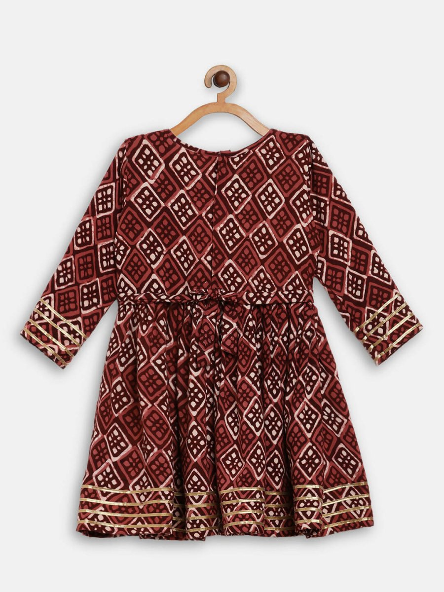 Ahalyaa Maroon Rayon Printed Kurta Palazzo Sets for Kids For Girls