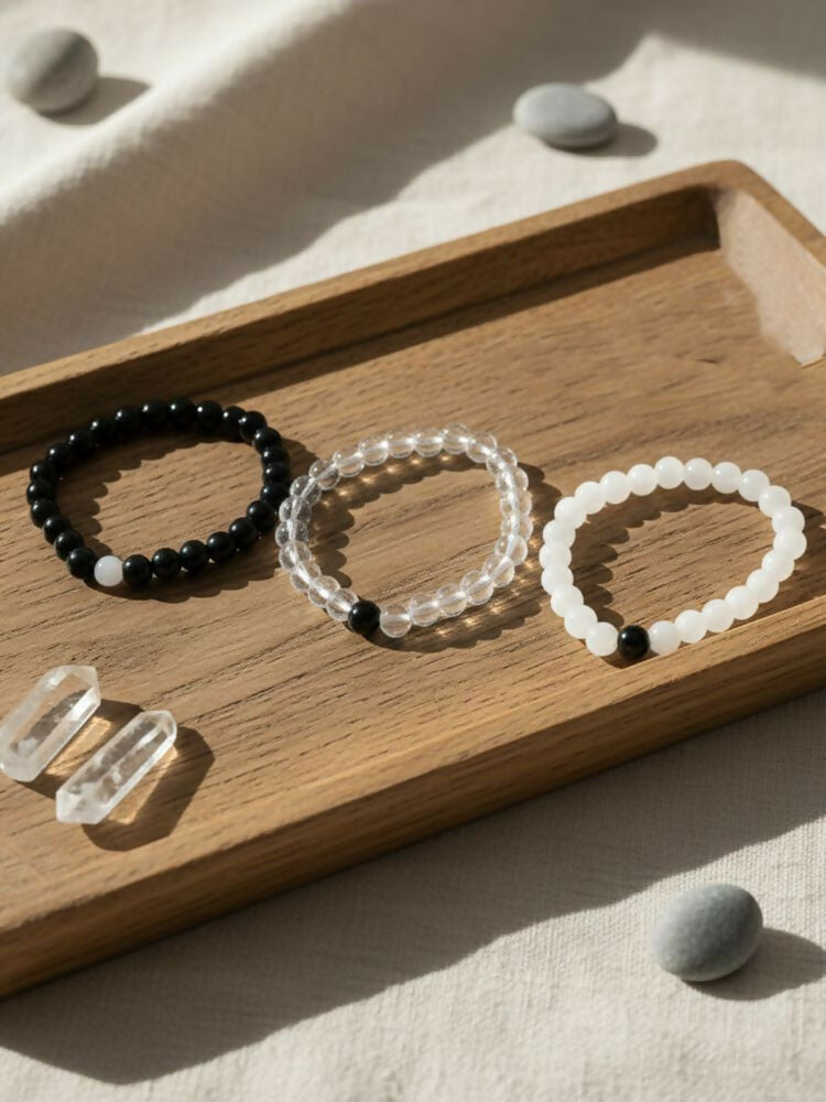 NVR Unisex Set of 3 Black & White crystal beaded Bracelet - Distacart