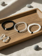 NVR Unisex Set of 3 Black & White crystal beaded Bracelet - Distacart